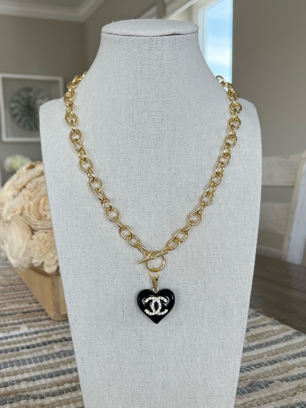 Upcycled Authentic Stamped A25V Chanel Crystal CC Heart Charm on 14K GP Necklace - Picture 10 of 10